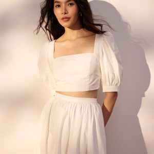 Cotton Puff Sleeve Fitted Crop Top