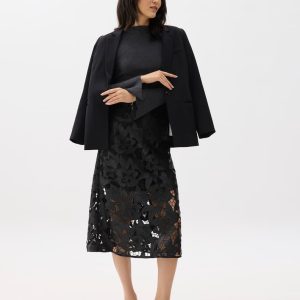 Leather Lace A-line Midaxi Skirt