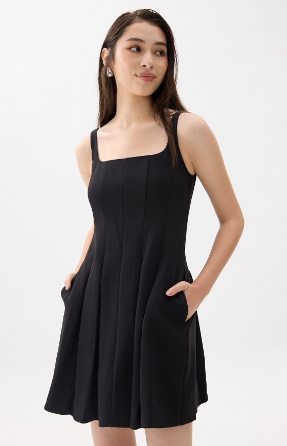 Square Neck Drop Waist Mini Dress - Image 5