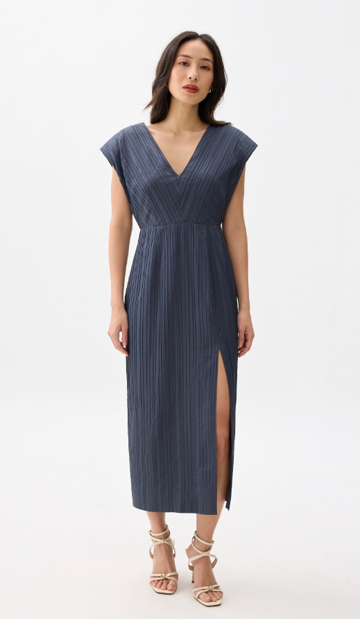 Striped V-neck Column Midaxi Dress - Image 3