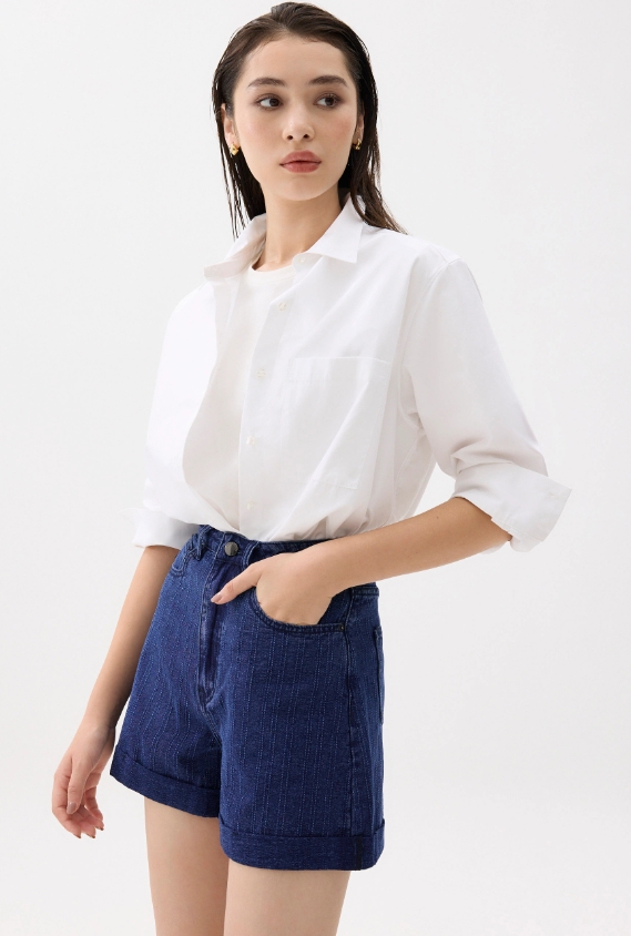 High Waist Denim A-line Shorts - Image 3